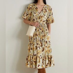 Polo Ralph Lauren Floral Print Pleated Satin V-neck plisse midi Dress 2 $698